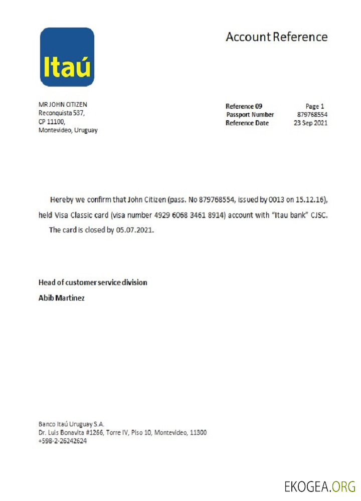 Référence Uruguay , Itau bank , closure